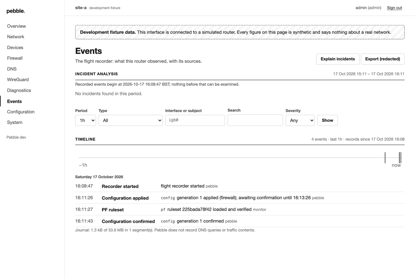 Events timeline from the flight recorder
